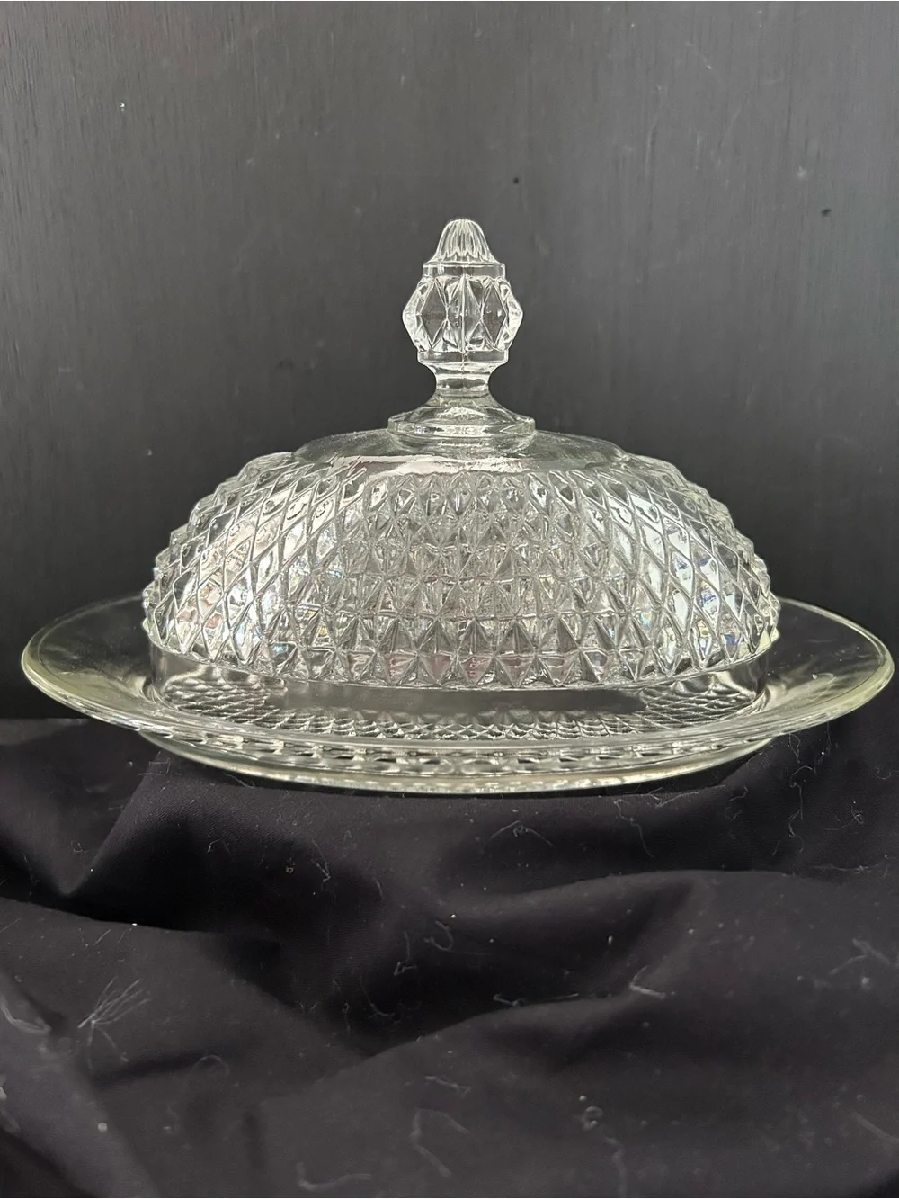 Indiana Glass Clear Diamond-Pattern Covered Butter Dish